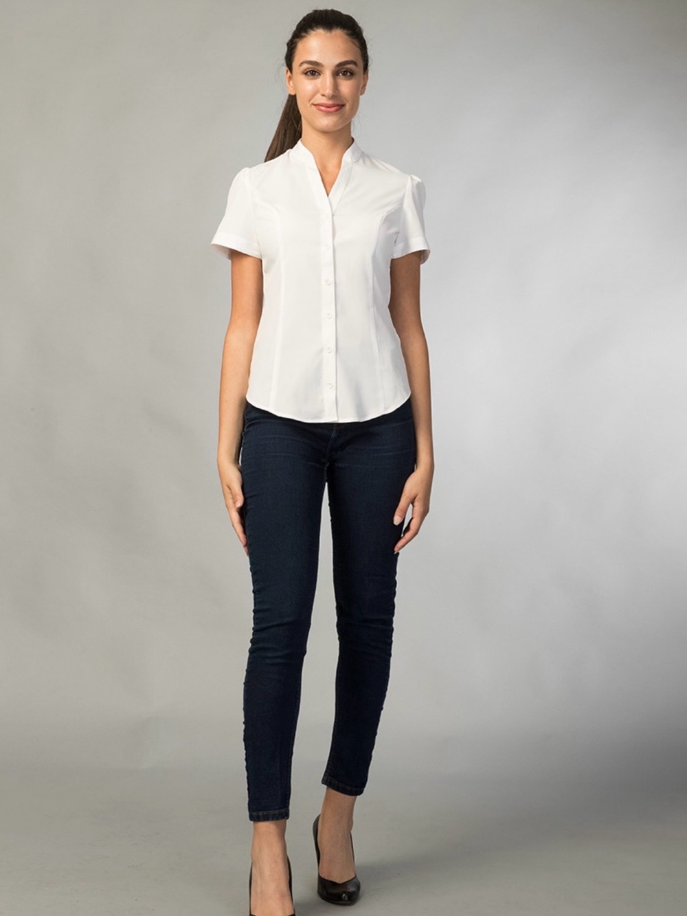 Women's Short-Sleeve Button-Down Shirt - White